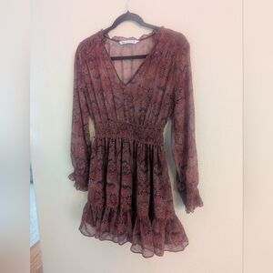 Zara Burgundy Floral Long Sleeve Dress
